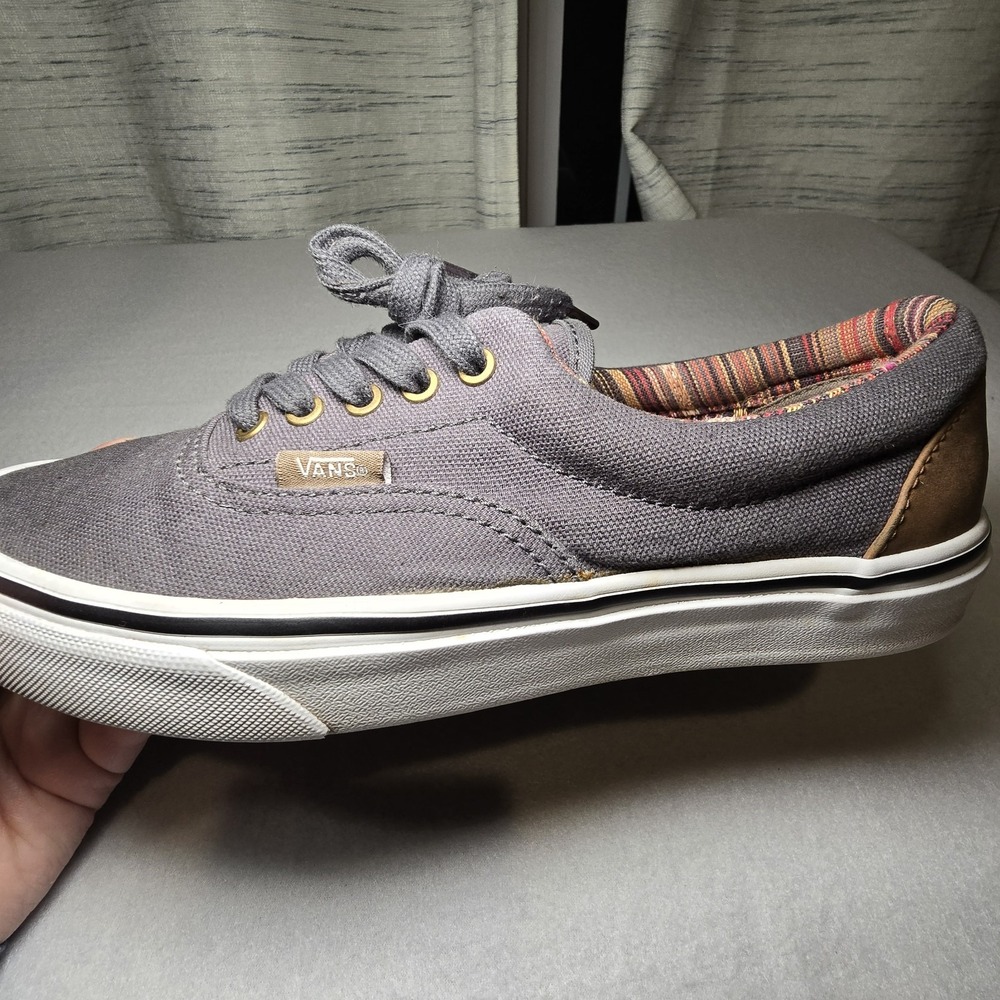 Vans Era 59 C&L Frost Gray Leather Accent Multi-Stripe Skate Shoes W 8.5 M 7
